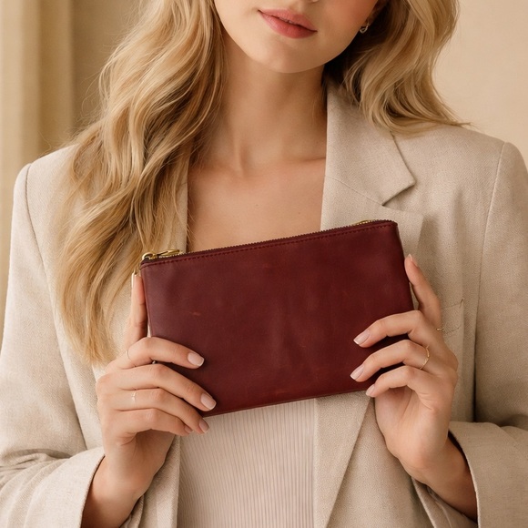 Madewell Handbags - SOLD Madewell Oxblood Leather Zip Pouch • 8.5” x 5.5”